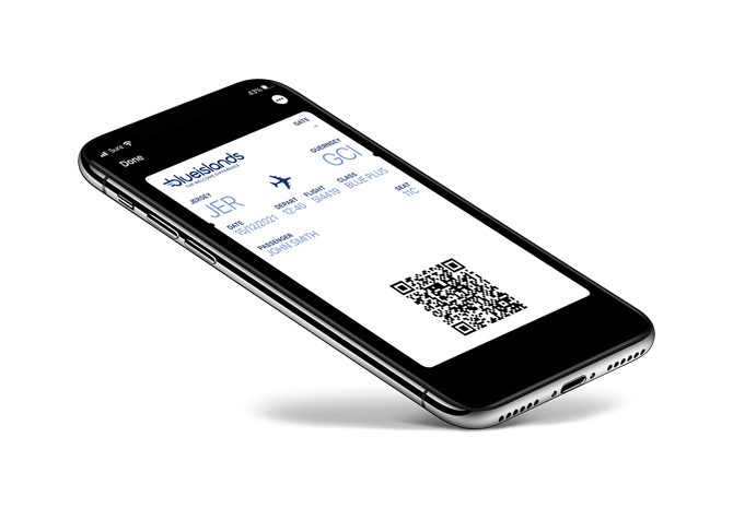 iPhone displaying Blue Islands boarding pass on Apple Wallet